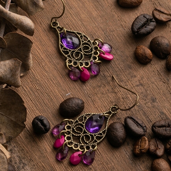 Purple Dangle Earrings - Picture 5 of 6